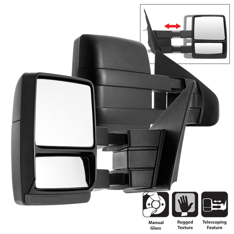 xTune Pair Ford Superduty 04-14 Manual Telescoping Mirrors MIR-FF15004-MA-SET Side Mirrors SPYDER