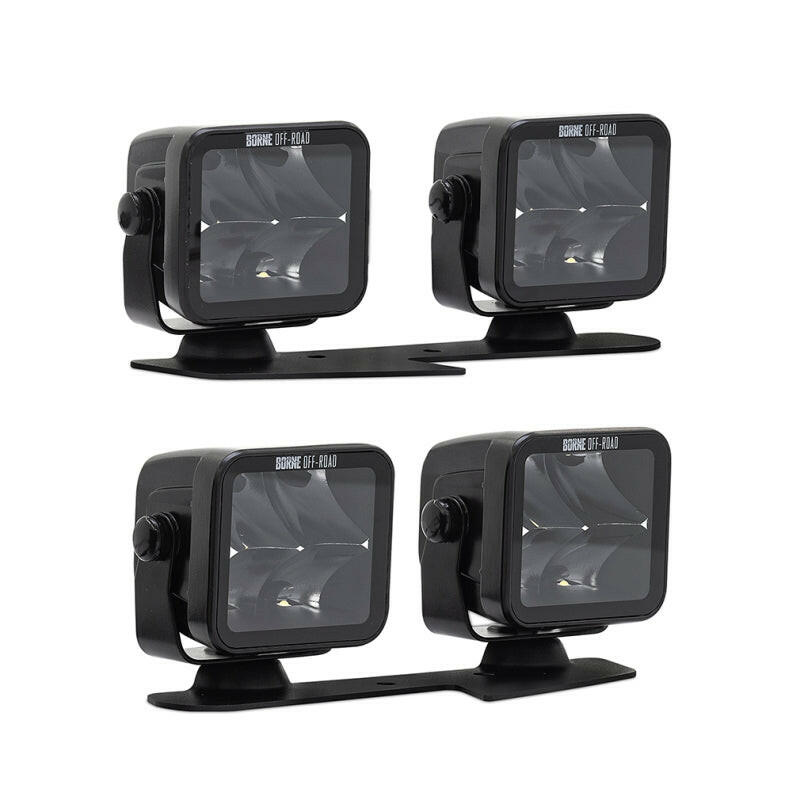 Borne Off-Road 21+ Bronco Light Pods 4pc Ditch 3x3 Spot Light Bars & Cubes Borne Off-Road