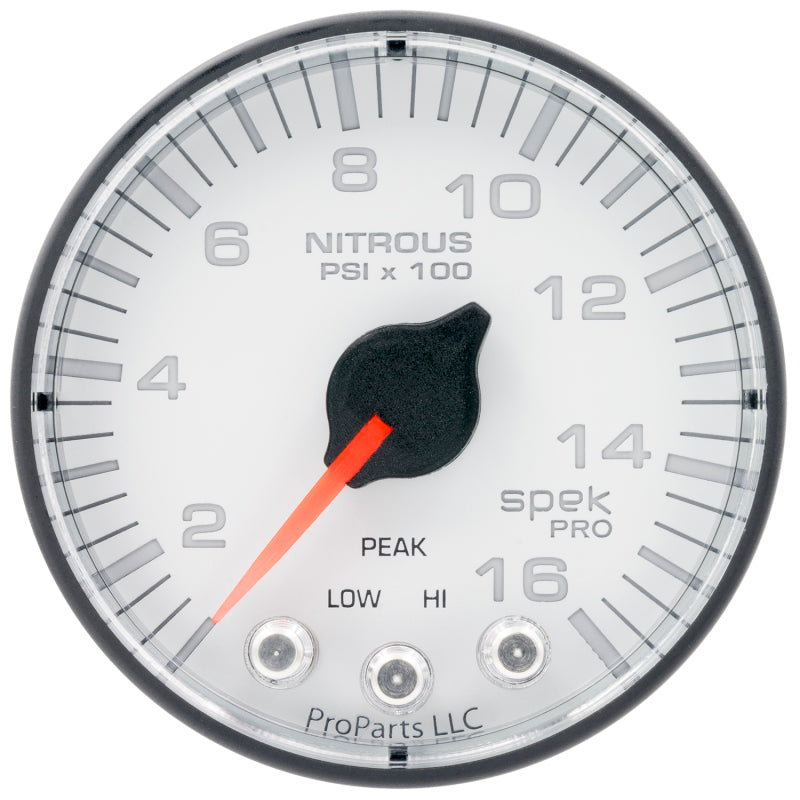 Autometer Spek-Pro 2 1/16in 1600PSI Stepper Motor w/ Peak & Warn White/Black Nitrous Pressure Gauge Gauges AutoMeter