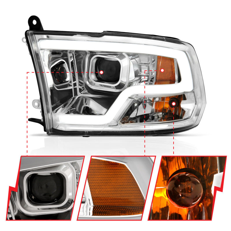 ANZO 09-18 Dodge Ram 1500 Plank Style Projector Headlights Chrome w/ Halo Headlights ANZO