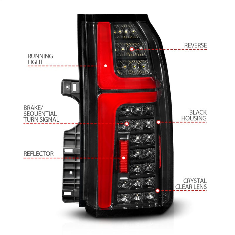 ANZO 15-20 Chevrolet Tahoe Sequential LED Tube Taillights Black Tail Lights ANZO