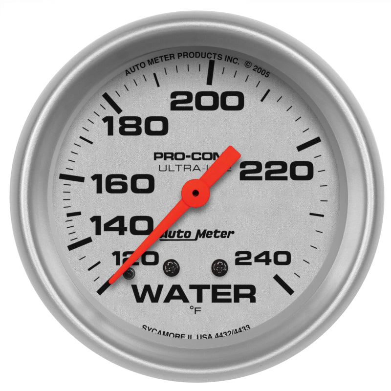 Autometer Ultra-Lite 66.7mm 120-240 Deg F Mechanical Water Temperature Gauge - White Gauges AutoMeter
