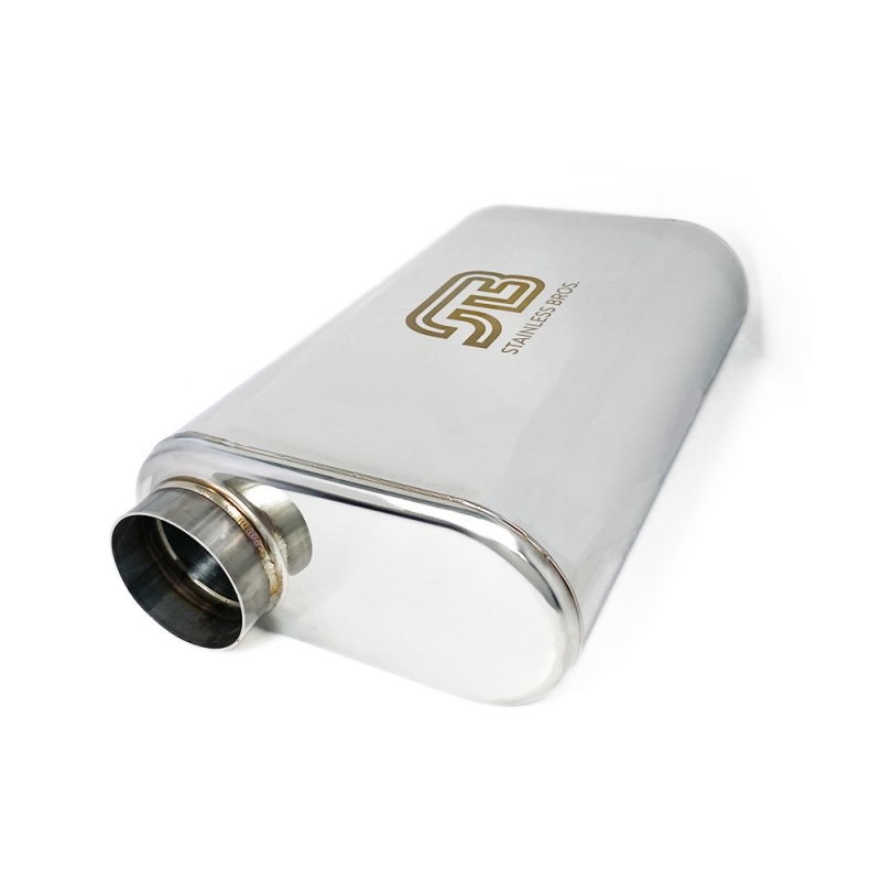 Stainless Bros 2.5in x 17in OAL SS304 Thin Oval Muffler (2.5in Offset In / 2.5in Offset Out) Muffler Stainless Bros