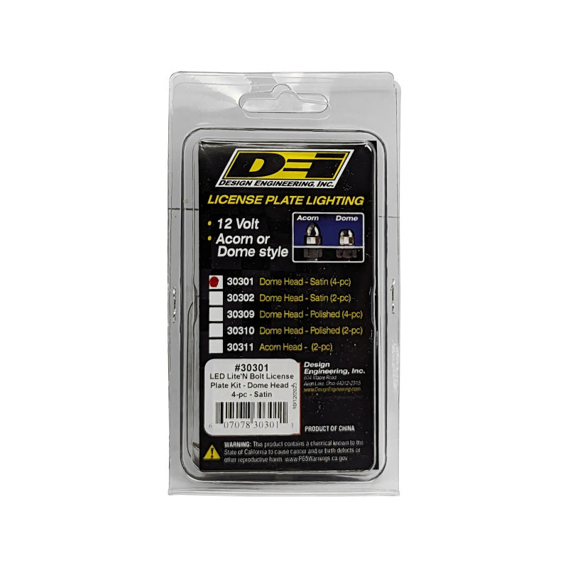 DEI LED LiteN Boltz License Plate Lighting Kit - Dome Head - 4pc - Satin Bulbs DEI
