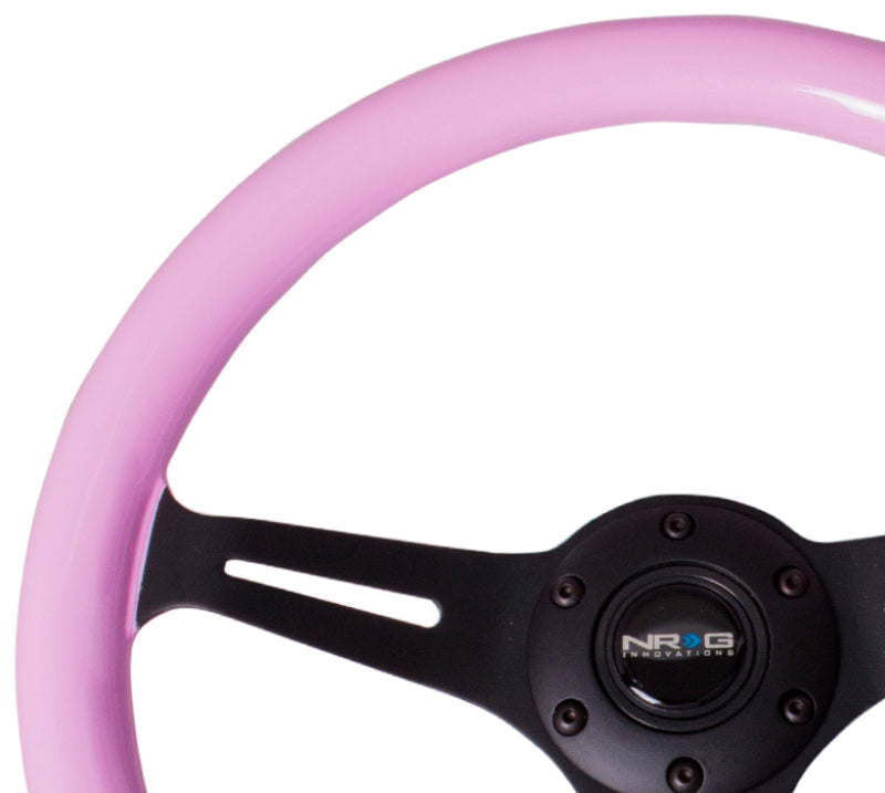NRG Classic Wood Grain Steering Wheel (350mm) Solid Pink Painted Grip w/Black 3-Spoke Center Steering Wheels NRG