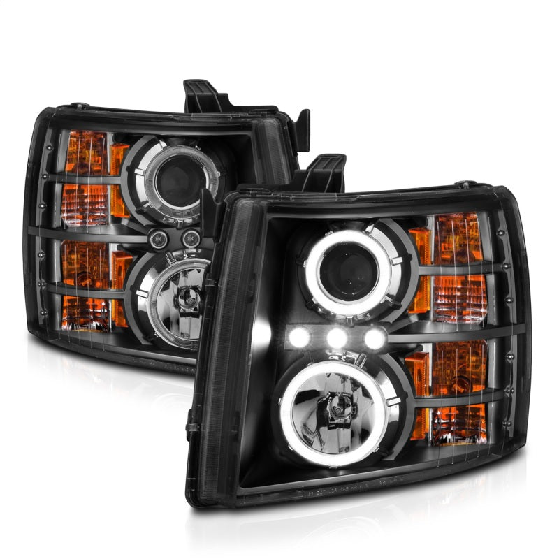 ANZO 2007-2013 Chevrolet Silverado 1500 Projector Headlights w/ Halo Black Headlights ANZO