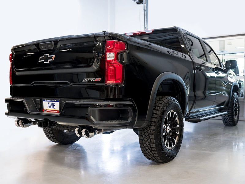 AWE Tuning 22-23 GMC Sierra 1500 AT4X 6.2L 0FG Catback Split Dual (Flat Bumper) - Chrome Silver Tips Catback AWE Tuning