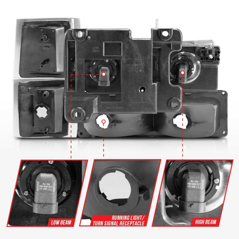 ANZO 88-98 Chevrolet C1500 Crystal Headlights Black Headlights ANZO