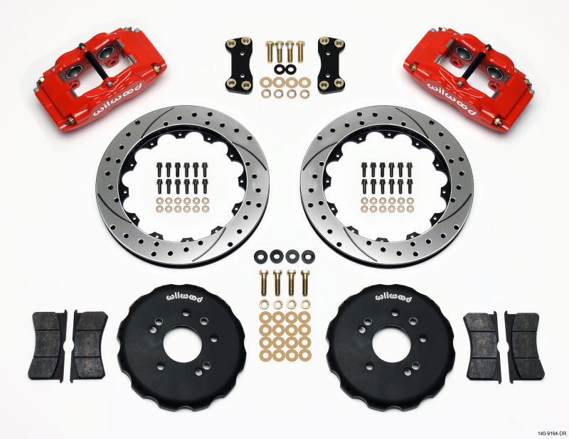 Wilwood FSLI4 Front Hat Kit 13.00in Drilled Red Nissan 240SX Big Brake Kits Wilwood