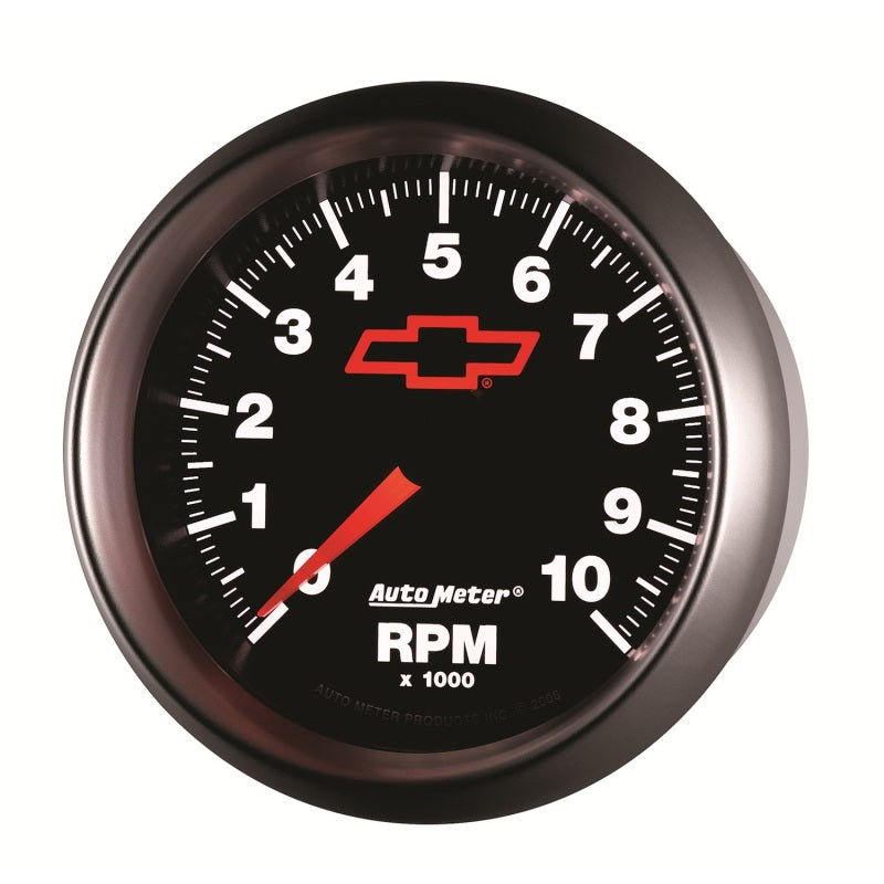 AutoMeter Gauge Tachometer 3-3/8in. 10K RPM In-Dash Chevy Red Bowtie Black Gauges AutoMeter