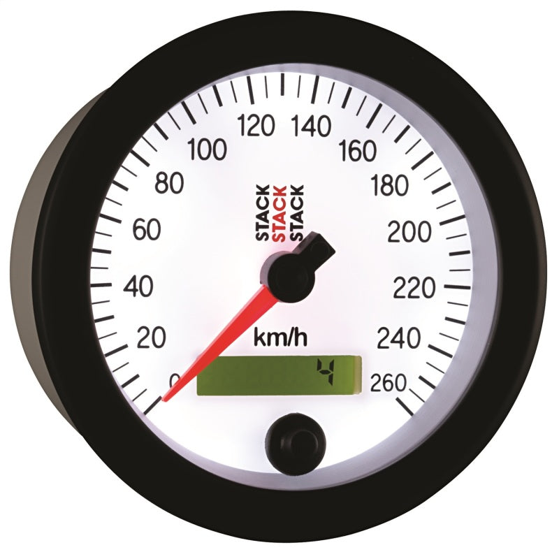 Autometer Stack Instruments 88MM 0-260 KM/H Programmable Speedometer - White Gauges AutoMeter