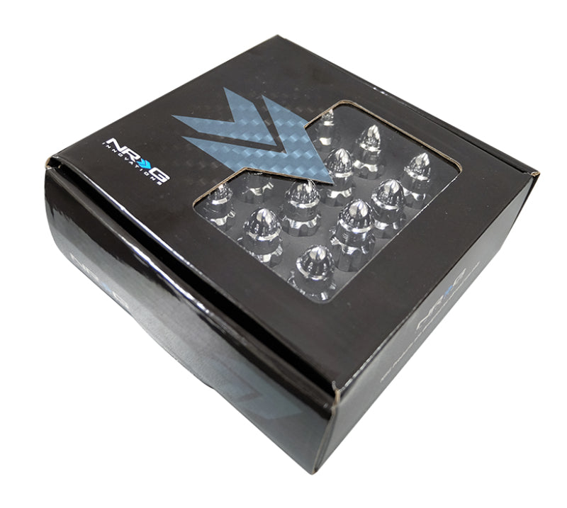 NRG 500 Series M12 X 1.5 Bullet Shape Steel Lug Nut Set - 21 Pc w/Lock Key - Silver Lug Nuts NRG