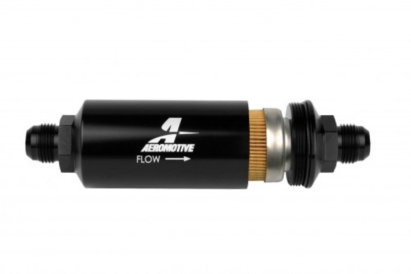 Aeromotive In-Line Filter - (AN -10 Male) 10 Micron Fabric Element Bright Dip Black Finish Fuel Filters Aeromotive
