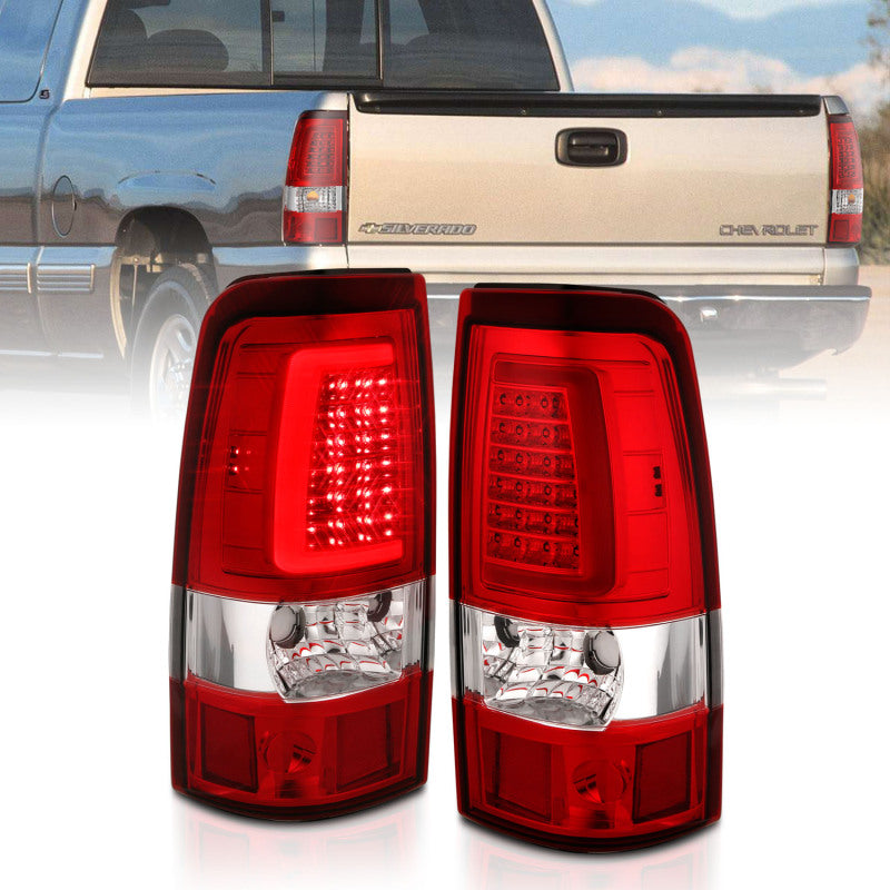 ANZO 1999-2002 Chevy Silverado 1500 LED Taillights Plank Style Chrome With Red/Clear Lens Tail Lights ANZO