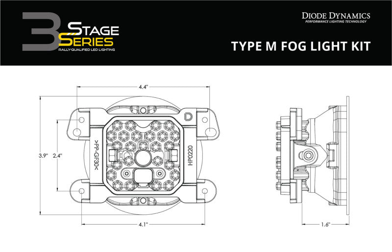 Diode Dynamics SS3 Max Type M Kit ABL - Yellow SAE Fog Light Accessories and Wiring Diode Dynamics