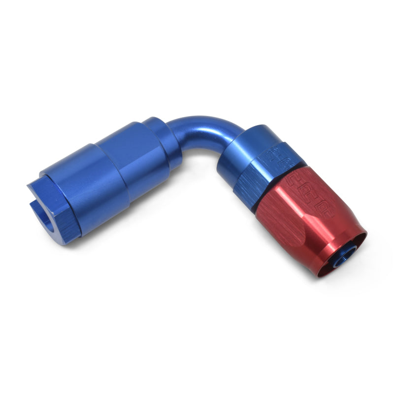 Russell Performance 3/8in SAE Quick Disc Female to -6 Hose Red/Blue 90 Degree Hose End Fittings Russell