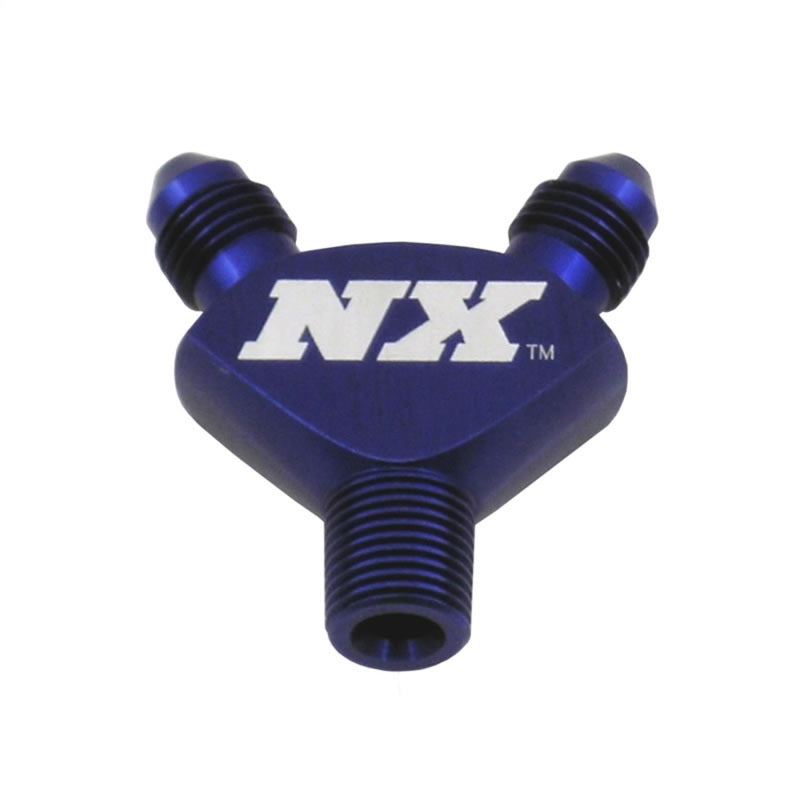 Nitrous Express 1/8NPT x 3AN x 3AN Billet Pure-Flo Y Fitting - Blue Fittings Nitrous Express