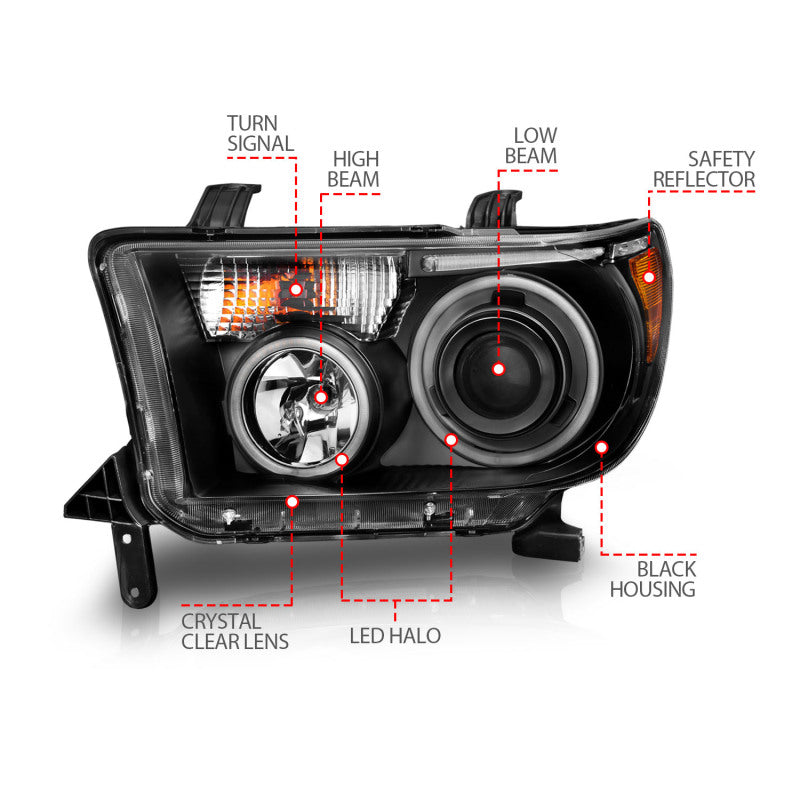 ANZO 2007-2013 Toyota Tundra Projector Headlights w/ Halo Black (CCFL) Headlights ANZO