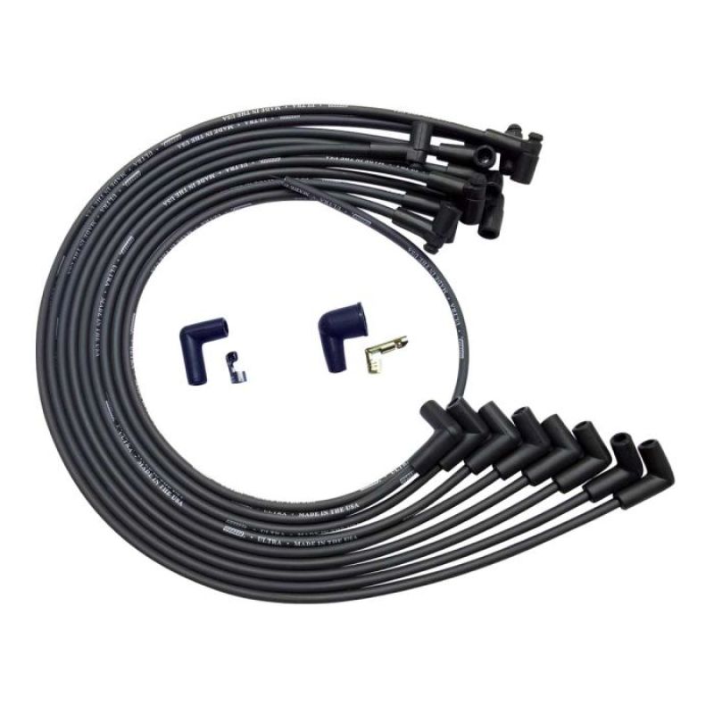 Moroso BBC Under Header 90 Deg Plug HEI Dist. Unsleeved Ultra Spark Plug Wire Set - Black Spark Plug Wire Sets Moroso