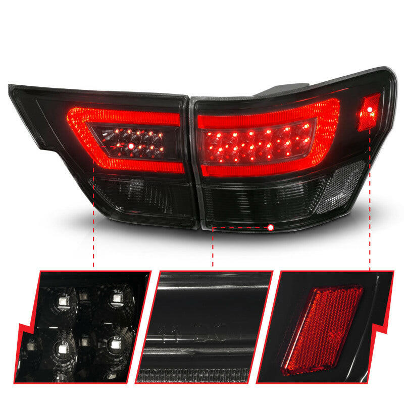 ANZO 11-13 Jeep Grand Cherokee LED Taillights w/ Lightbar Black Housing/Smoke Lens 4pcs Tail Lights ANZO