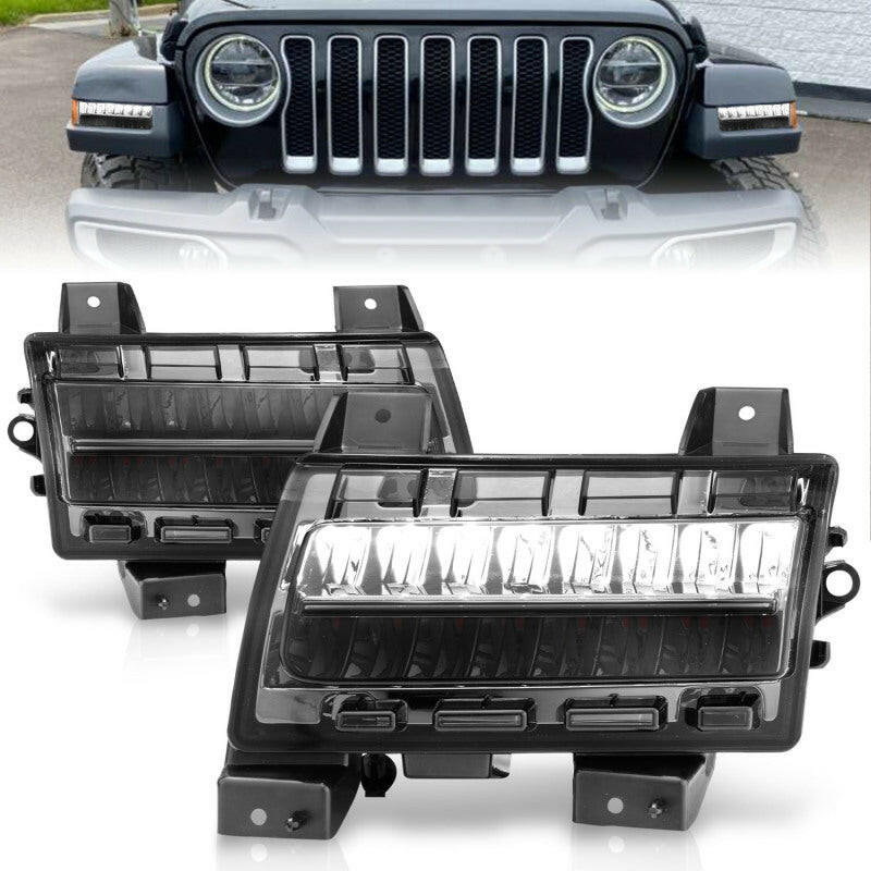 ANZO 2018-2021 Jeep Wrangler LED Side Markers Chrome Housing Smoke Lens w/ Seq. Signal Sport Bulb Lights Corner ANZO
