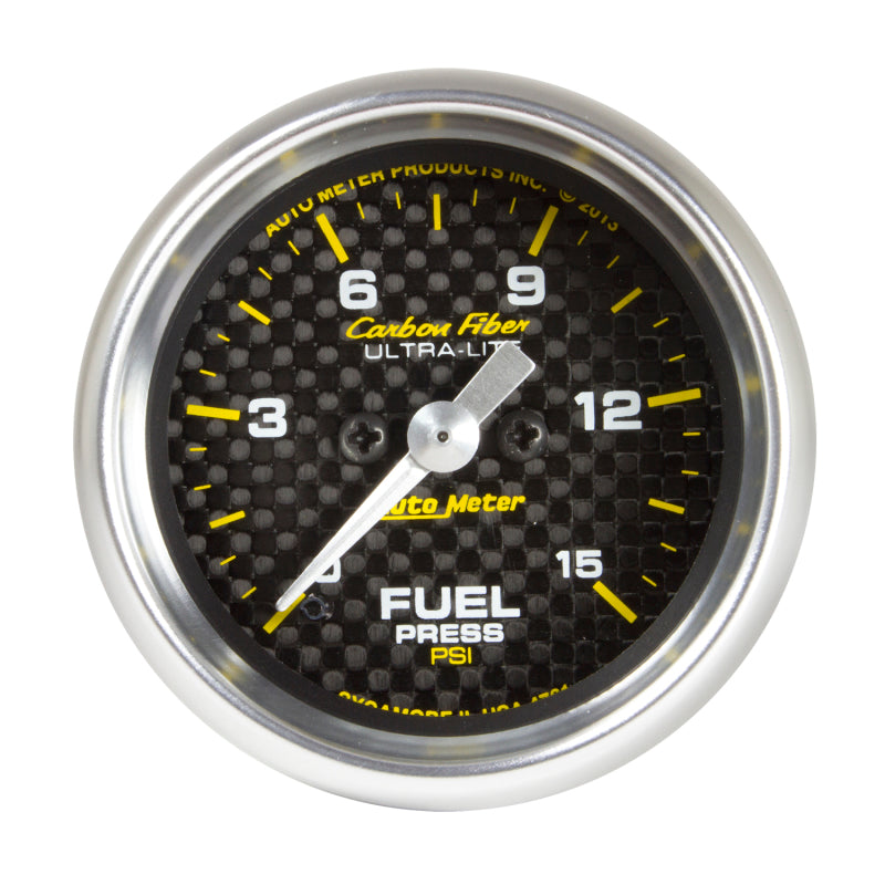 Autometer Carbon Fiber 52.4mm Full Sweep Electronic 0-15 PSI Fuel Pressure Gauge Gauges AutoMeter