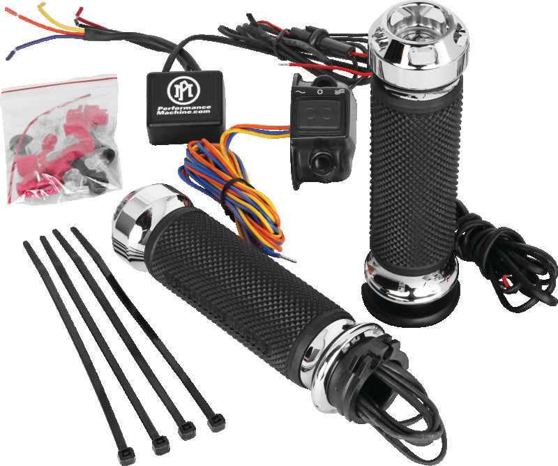 Performance Machine FLHX Cable Apex Heated Grips - Chrome Grips Performance Machine