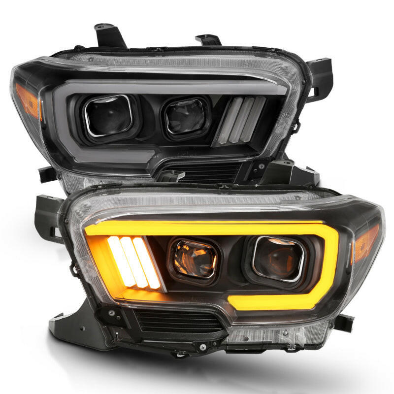 ANZO 2016-2017 Toyota Tacoma Projector Headlights w/ Plank Style Switchback Black w/ Amber Headlights ANZO