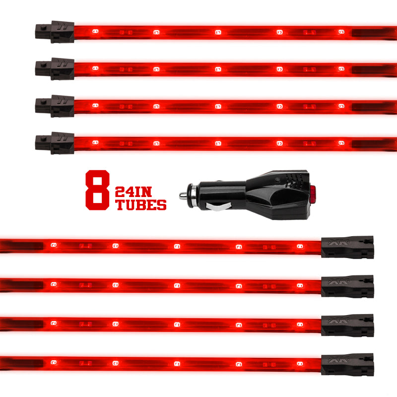XK Glow Tube Single Color Underglow LED Accent Light Car/Truck Kit Red - 8x24In Light Accessories and Wiring XKGLOW