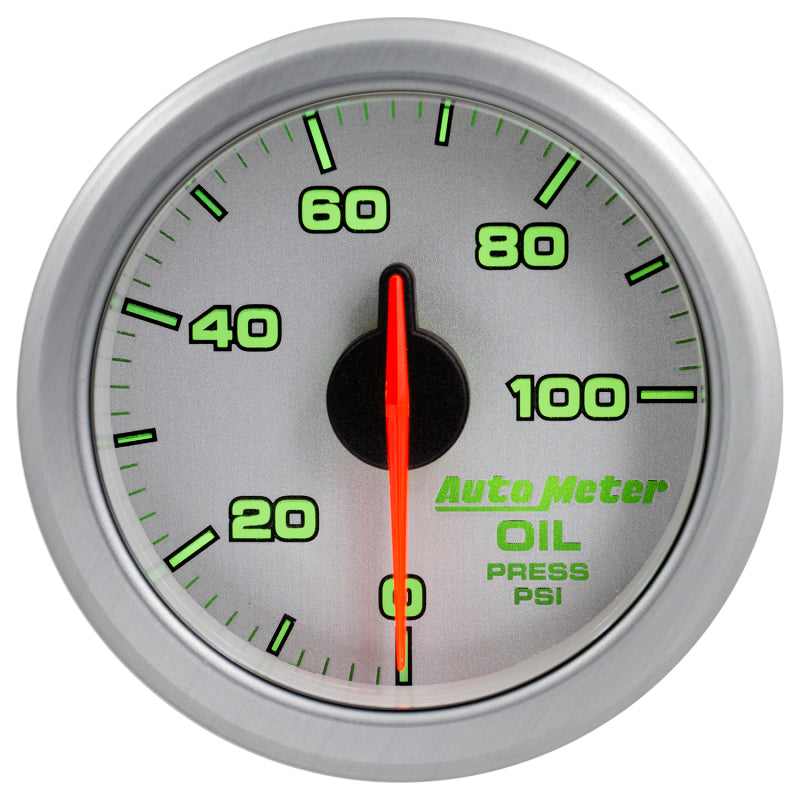 Autometer Airdrive 2-1/6in Oil Pressure Gauge 0-100 PSI - Silver Gauges AutoMeter