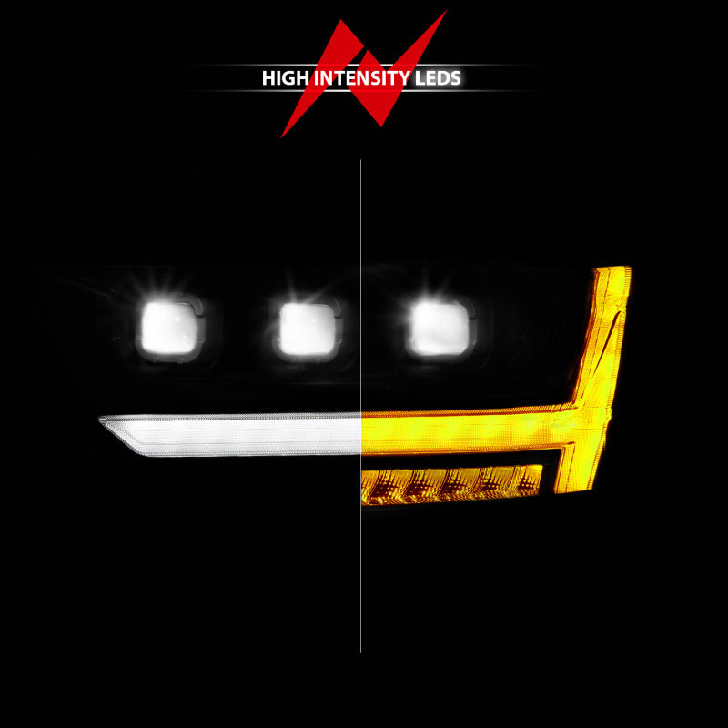 ANZO 19-24 RAM 1500 (New Body/OE Halogen) Full LED Proj Headlights DRL/SeqSig Black - Driver Side Headlights ANZO