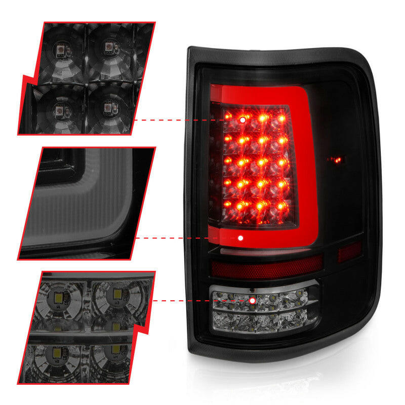 ANZO 2004-2006 Ford F-150 LED Tail Lights w/ Light Bar Black Housing Smoke Lens Tail Lights ANZO