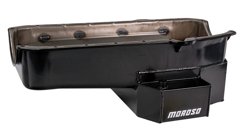 Moroso Pre-80 Chevrolet Small Block (w/2 Pc Seal) Road Race Wet Sump 7qt 7.5in Steel Oil Pan - Black Oil Pans Moroso