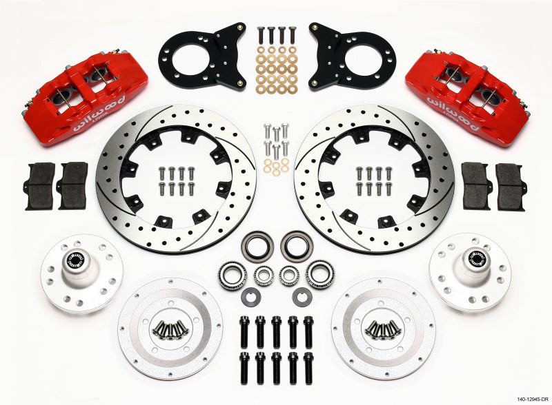 Wilwood Dynapro 6 Front Hub Kit 12.19in Drill Red 1970-1973 Mustang Disc & Drum Spindle Big Brake Kits Wilwood
