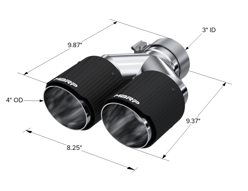 MBRP 3in ID / Dual 4in OD Out Staggered L 9.87in / R 9.37in Dual Wall Carbon Fiber Univ Exhaust Tip Tips MBRP