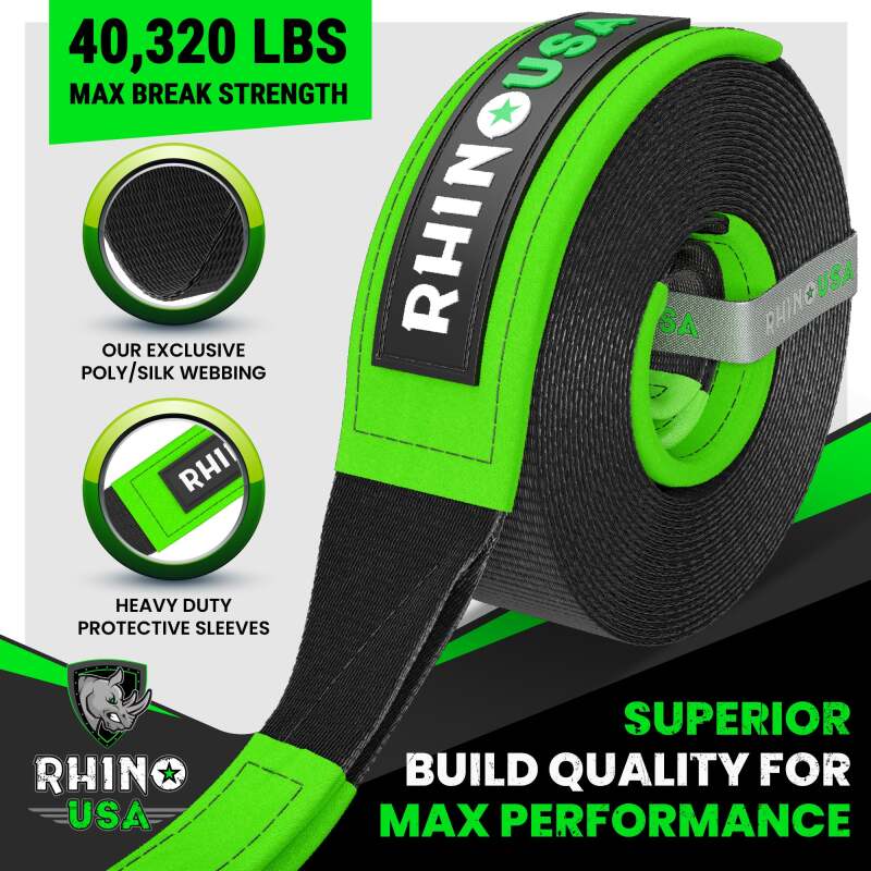 Rhino USA Recovery Tree Saver Strap 4Inx10Ft (Black) Tow Straps Rhino USA