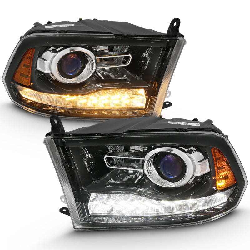 ANZO 2009-2018 Dodge Ram 1500 Projector Plank Style Switchback H.L Halo Black Amber (OE Style) Headlights ANZO
