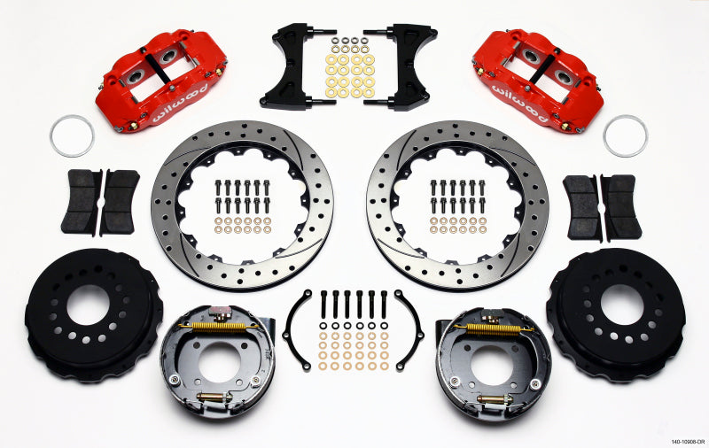 Wilwood Narrow Superlite 4R Rear P-Brk Kit 12.88in Drilled Red Chevy 12 Bolt w/ C-Clips Staggered mt Big Brake Kits Wilwood