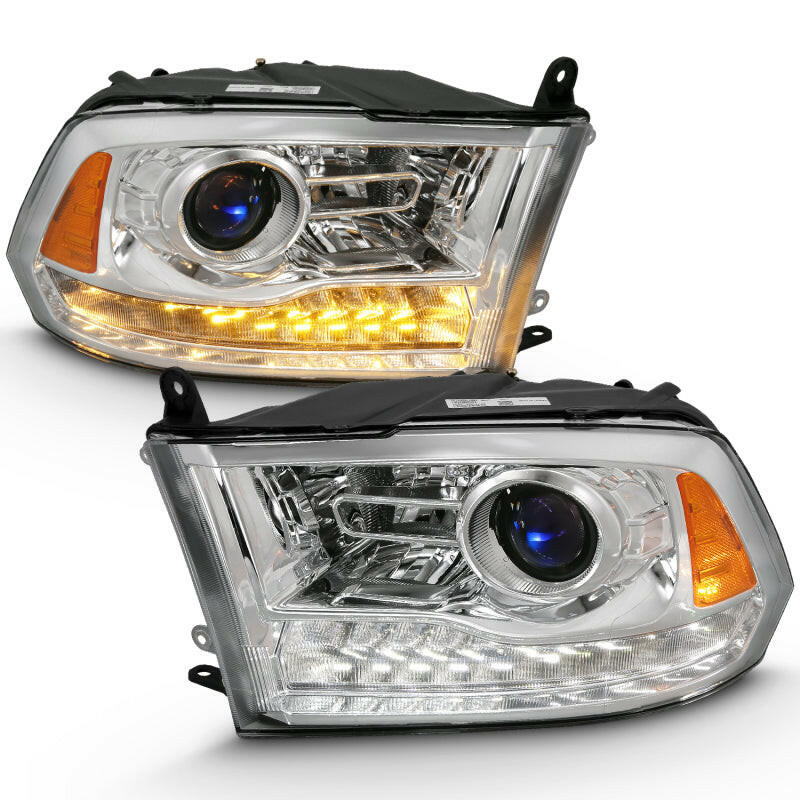 ANZO 2009-2018 Dodge Ram 1500 Projector Plank Style Switchback H.L Halo Chrome Amber (OE Style) Headlights ANZO