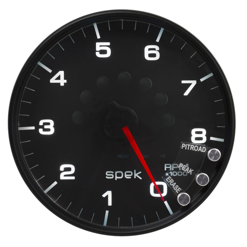 Autometer Spek-Pro Gauge Tachometer 5in 8K Rpm W/Shift Light & Peak Mem Black/Black Gauges AutoMeter
