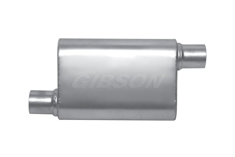 Gibson MWA Superflow Offset/Offset Oval Muffler - 4x9x14in/3in Inlet/3in Outlet - Stainless Muffler Gibson