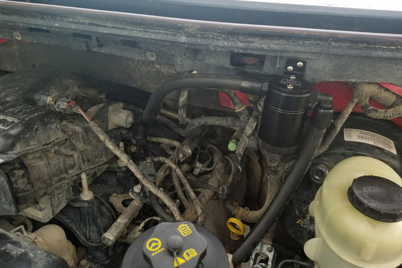 J&L 05-10 Ford F-150 5.4L Driver Side Oil Separator 3.0 - Black Anodized Oil Separators J&L