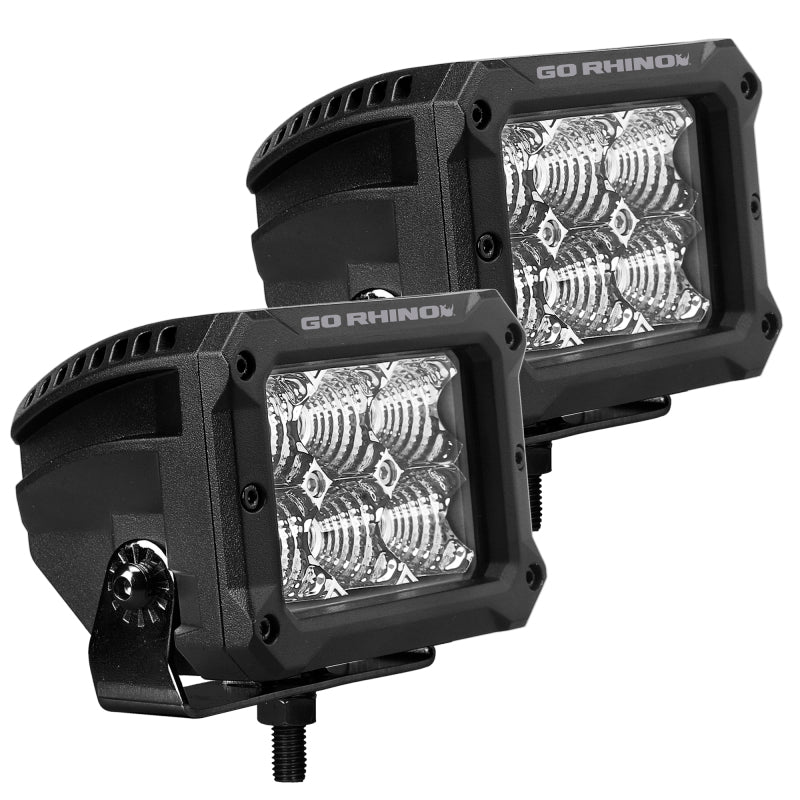Go Rhino Xplor Bright Series Rectangle LED Flood Light Kit (Surface/Thread Std Mnt) 4x3 - Blk (Pair) Light Bars & Cubes Go Rhino