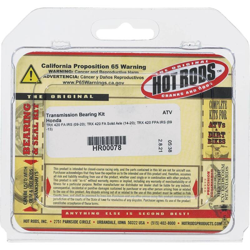 Hot Rods 09-13 Honda TRX 420 FPA IRS 420cc Transmission Bearing Kit Bearings Hot Rods