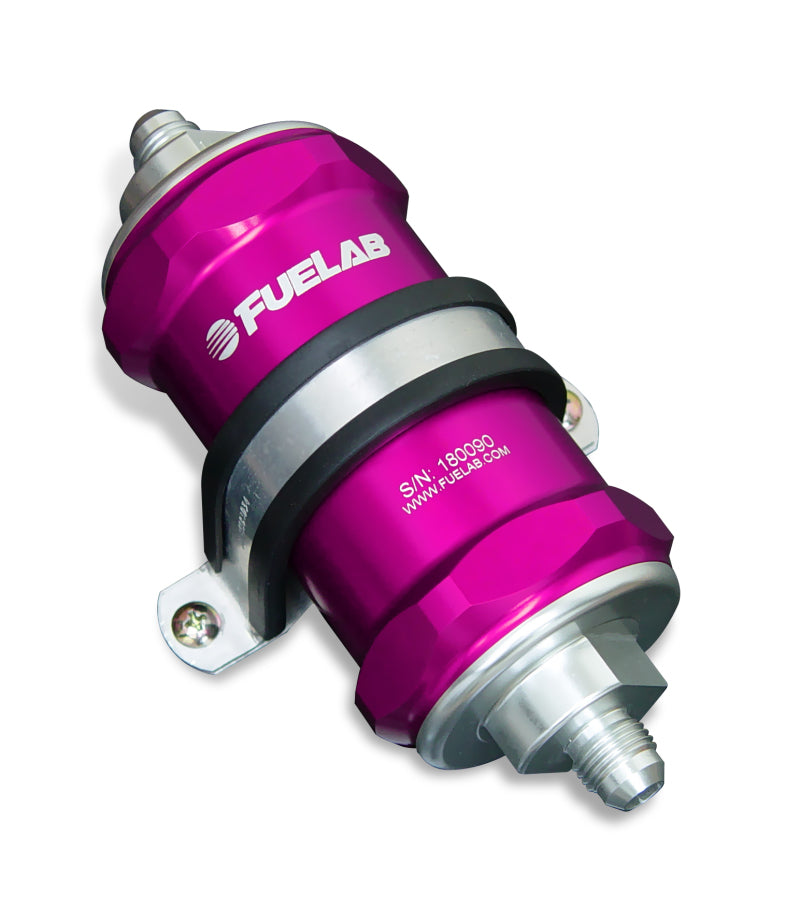 Fuelab 848 In-Line Fuel Filter Standard -6AN In/Out 6 Micron Fiberglass w/Check Valve - Purple Fuel Filters Fuelab