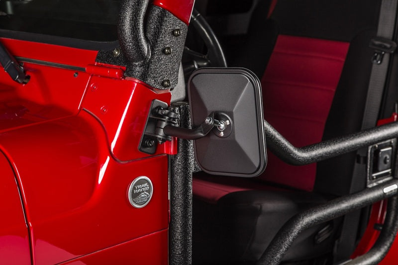 Rugged Ridge 97-18 Jeep Wrangler Textured Black Rectangular Stubby Trail Mirror Kit Exterior Trim Rugged Ridge