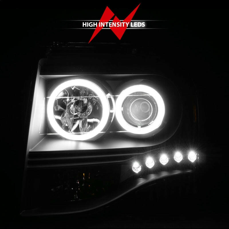 ANZO 2007-2014 Ford Expedition Projector Headlights w/ Halo Black Headlights ANZO
