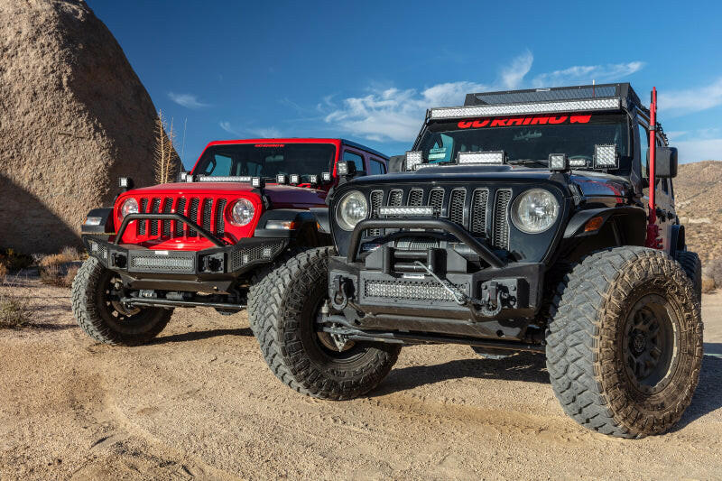 Go Rhino 07-20 Jeep Wrangler JL/JLU/JK/JKU/Gladiator JT Rockline Front Stubby Bumper w/ Overrider Bumpers - Steel Go Rhino