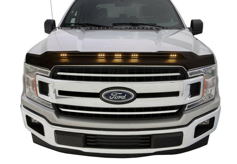 AVS 2015-2019 Ford F150 Aeroskin Low Profile Hood Shield w/ Lights - Black Hood Deflectors AVS