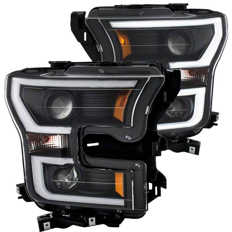 ANZO 2015-2016 Ford F-150 Projector Headlights w/ Plank Style Design Black w/ Amber Headlights ANZO